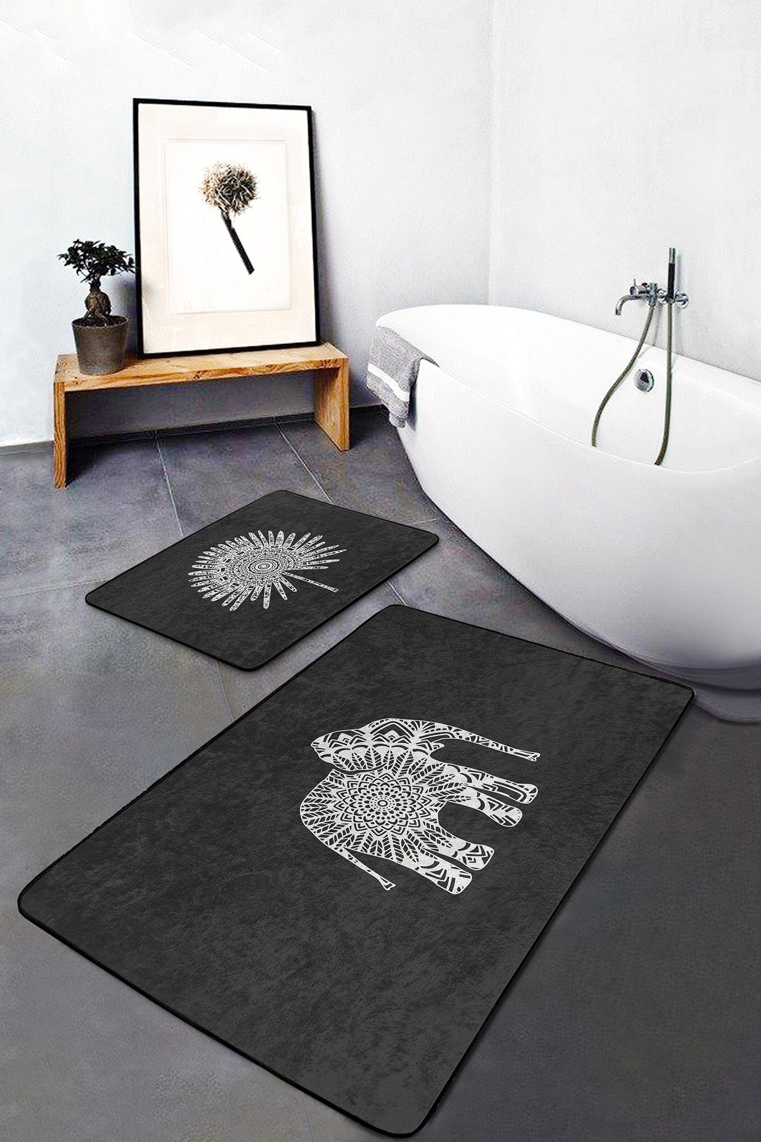 Set di 2 Tappetini da bagno antiscivolo Leyla BPS507 Rectangle Multicolore, 100 x 60 cm / 60 x 50 cm