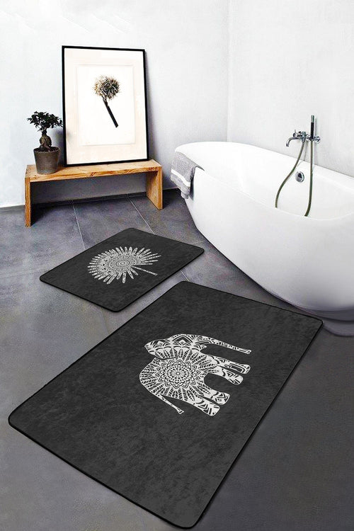 Set di 2 Tappetini da bagno antiscivolo Leyla BPS507 Rectangle Multicolore, 100 x 60 cm / 60 x 50 cm