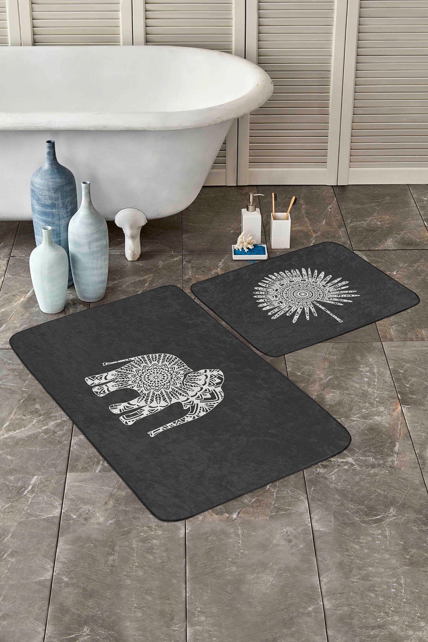 Set di 2 Tappetini da bagno antiscivolo Leyla BPS507 Rectangle Multicolore, 100 x 60 cm / 60 x 50 cm (1)