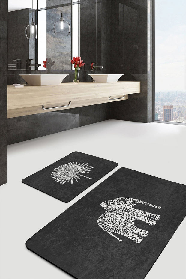 Set di 2 Tappetini da bagno antiscivolo Leyla BPS507 Rectangle Multicolore, 100 x 60 cm / 60 x 50 cm (2)