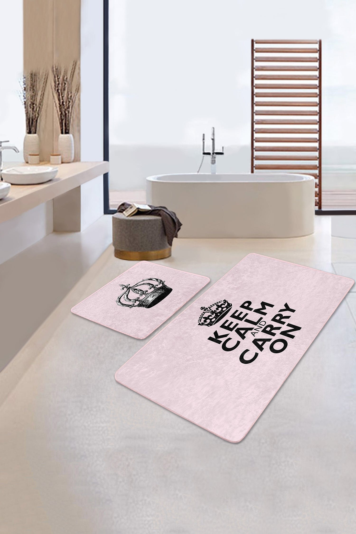 Set di 2 Tappetini da bagno antiscivolo Leyla BPS508 Rectangle Multicolore, 100 x 60 cm / 60 x 50 cm (1)