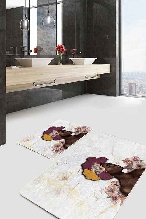 Set di 2 Tappetini da bagno antiscivolo Leyla BPS515 Rectangle Multicolore, 100 x 60 cm / 60 x 50 cm