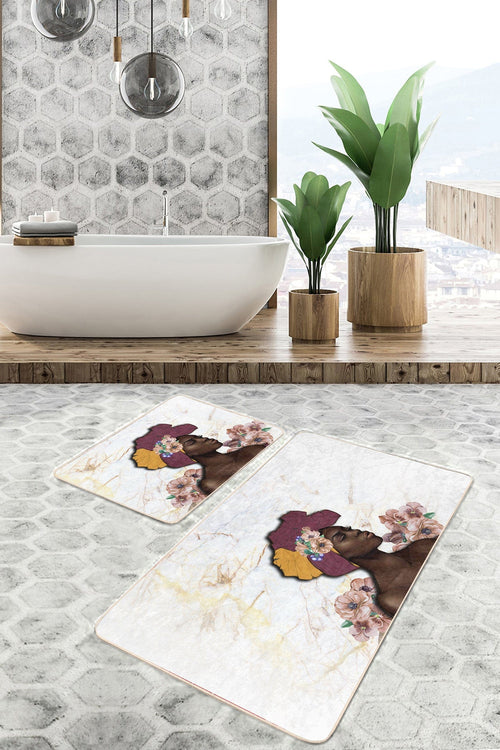 Set di 2 Tappetini da bagno antiscivolo Leyla BPS515 Rectangle Multicolore, 100 x 60 cm / 60 x 50 cm (1)