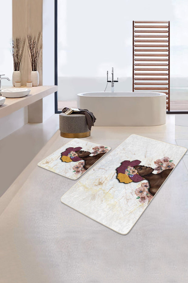 Set di 2 Tappetini da bagno antiscivolo Leyla BPS515 Rectangle Multicolore, 100 x 60 cm / 60 x 50 cm (2)