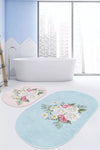 Set di 2 Tappetini da bagno antiscivolo Leyla BPS522 Oval Multicolore, 100 x 60 cm / 60 x 50 cm