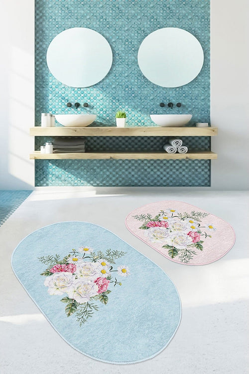 Set di 2 Tappetini da bagno antiscivolo Leyla BPS522 Oval Multicolore, 100 x 60 cm / 60 x 50 cm (1)
