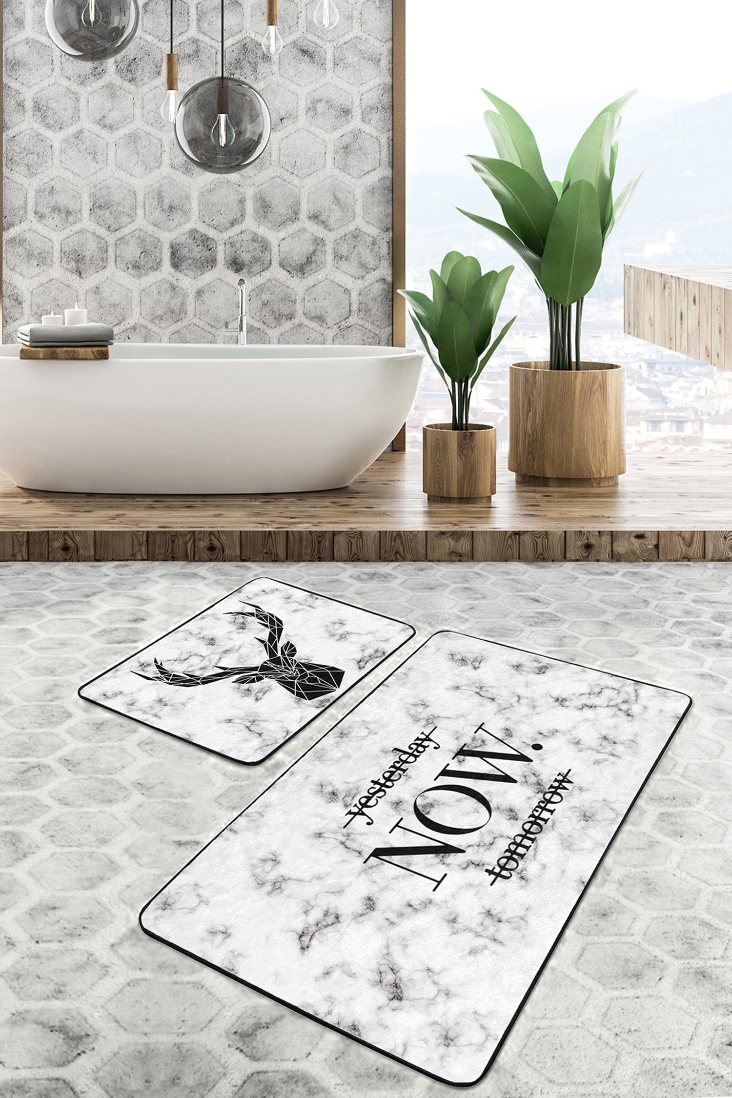 Set di 2 Tappetini da bagno antiscivolo Luna BPS60 Rectangle Multicolore, 100 x 60 cm / 60 x 50 cm (1)