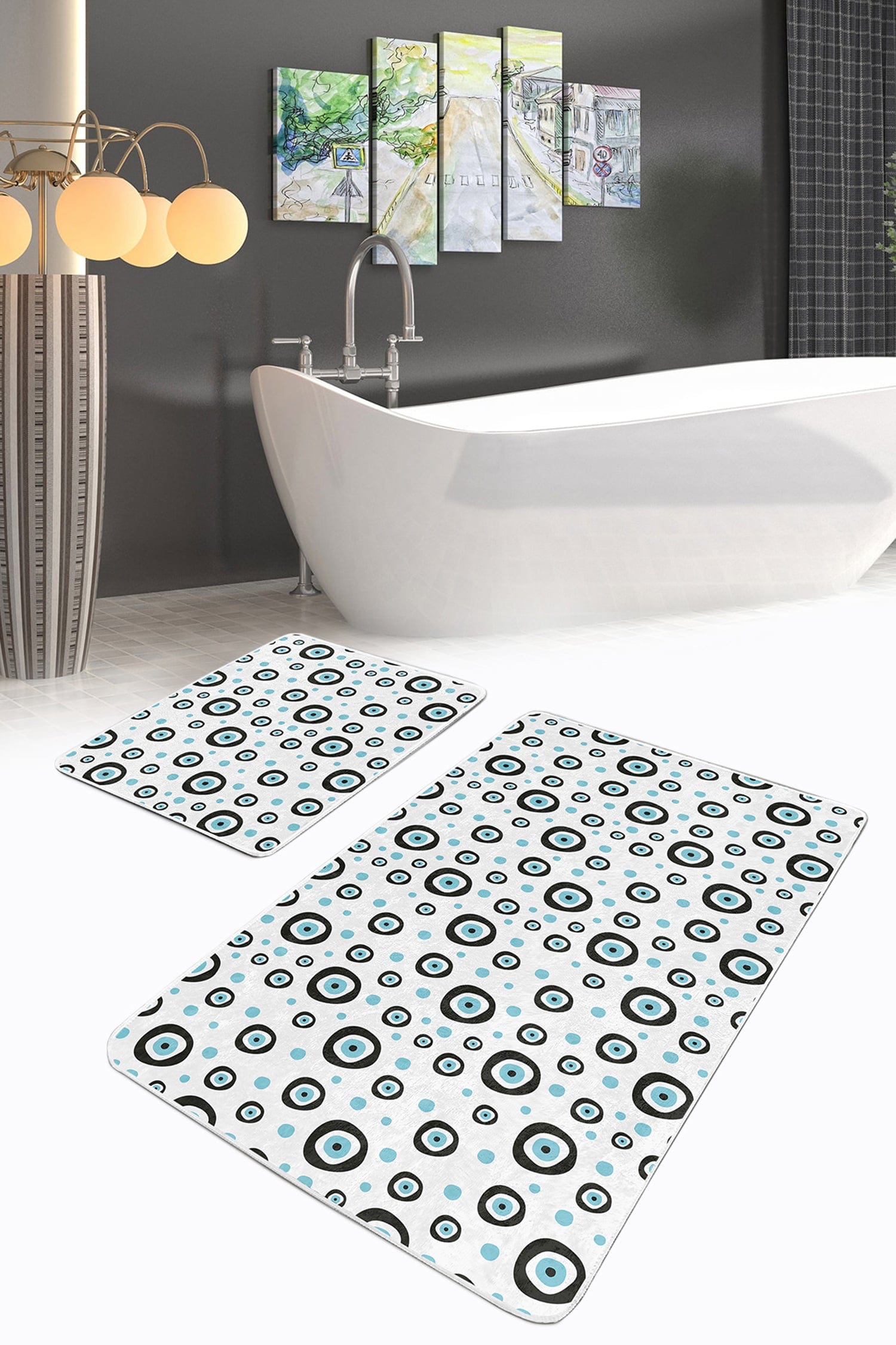 Set di 2 Tappetini da bagno antiscivolo Luna BPS61 Rectangle Multicolore, 100 x 60 cm / 60 x 50 cm (2)