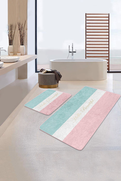 Set di 2 Tappetini da bagno antiscivolo Luna BPS64 Rectangle Multicolore, 100 x 60 cm / 60 x 50 cm