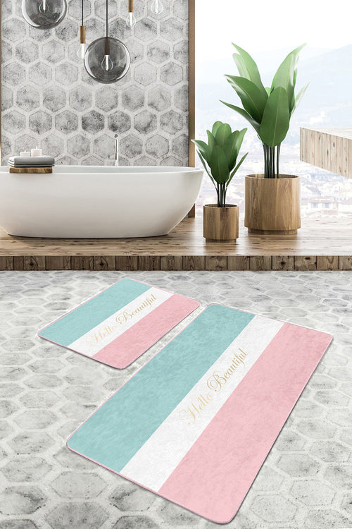 Set di 2 Tappetini da bagno antiscivolo Luna BPS64 Rectangle Multicolore, 100 x 60 cm / 60 x 50 cm (1)