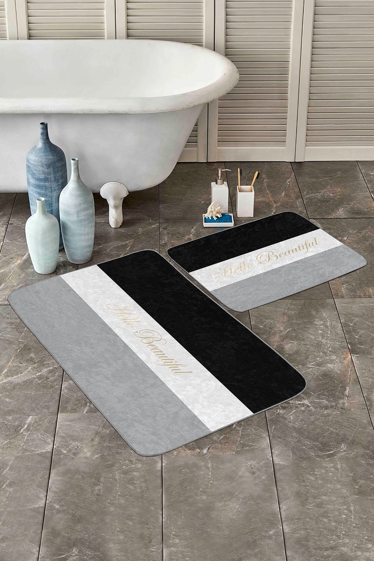 Set di 2 Tappetini da bagno antiscivolo Luna BPS65 Rectangle Multicolore, 100 x 60 cm / 60 x 50 cm