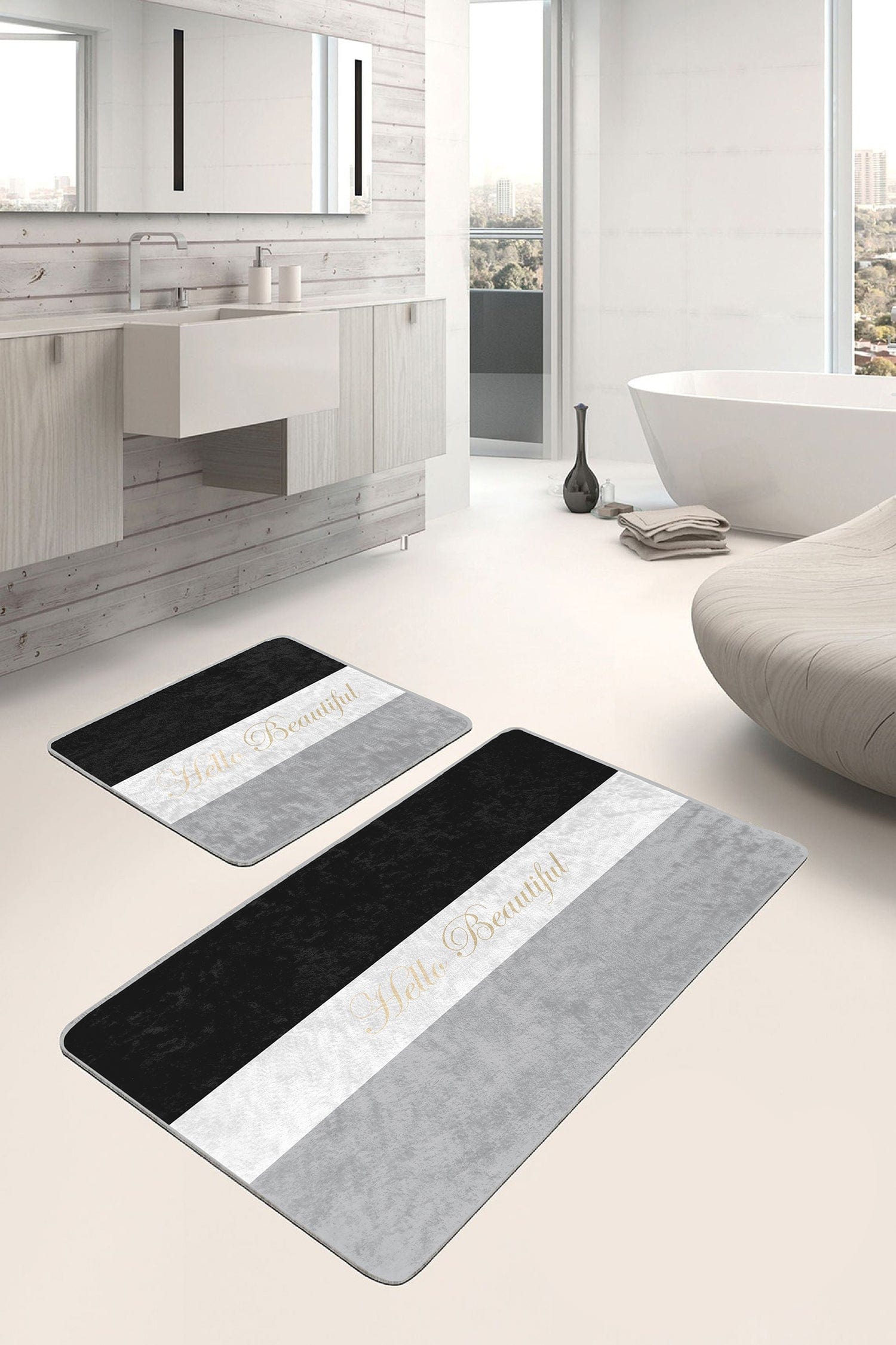 Set di 2 Tappetini da bagno antiscivolo Luna BPS65 Rectangle Multicolore, 100 x 60 cm / 60 x 50 cm (1)