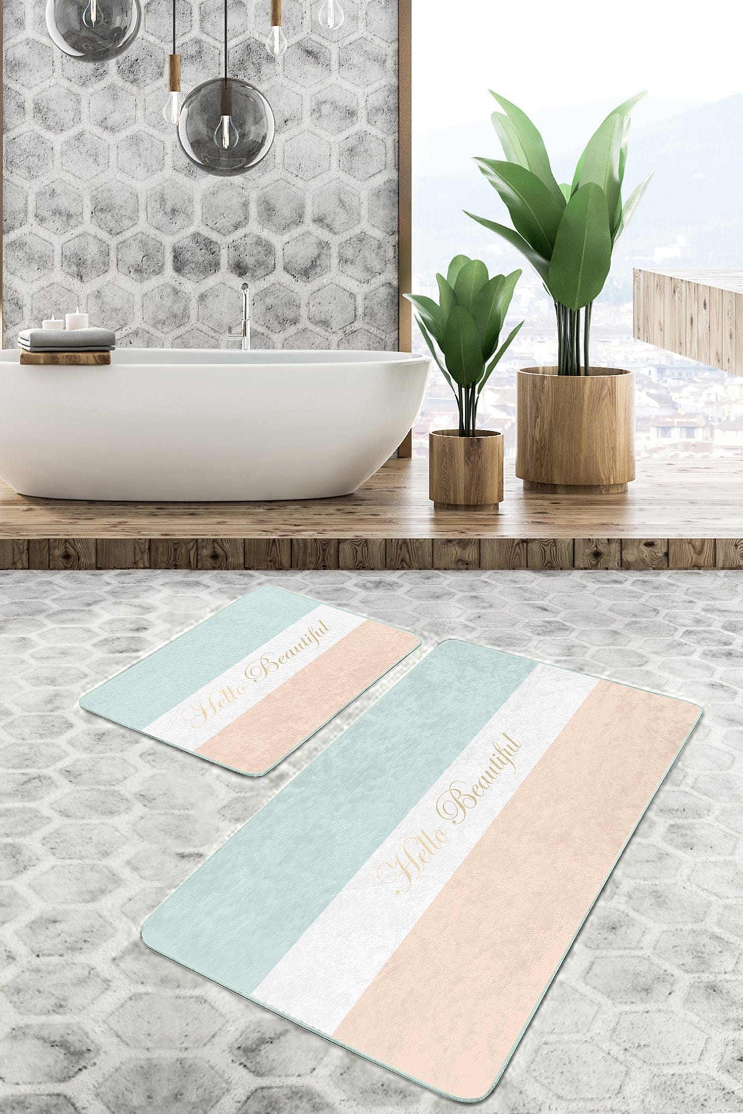 Set di 2 Tappetini da bagno antiscivolo Luna BPS66 Rectangle Multicolore, 100 x 60 cm / 60 x 50 cm (2)