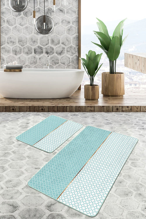 Hillkar Global Set di 2 Tappetini da bagno antiscivolo Luna BPS74 Rectangle Multicolore, 100 x 60 cm / 60 x 50 cm