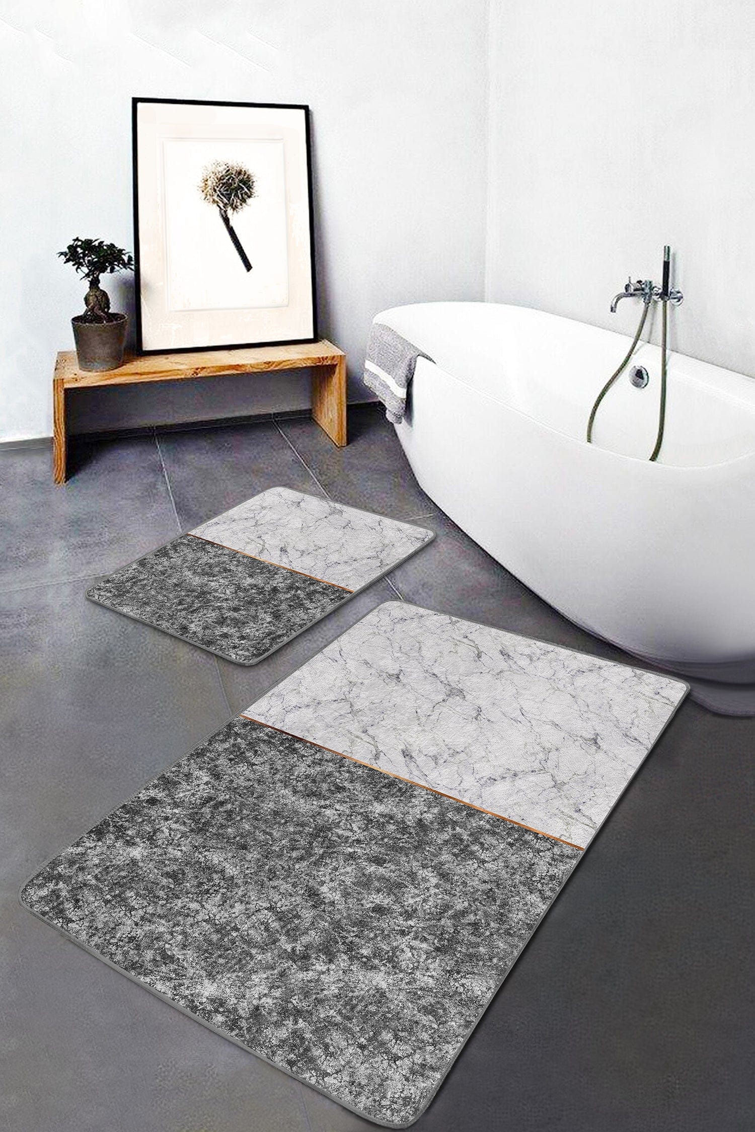 Set di 2 Tappetini da bagno antiscivolo Luna BPS77 Rectangle Multicolore, 100 x 60 cm / 60 x 50 cm (1)