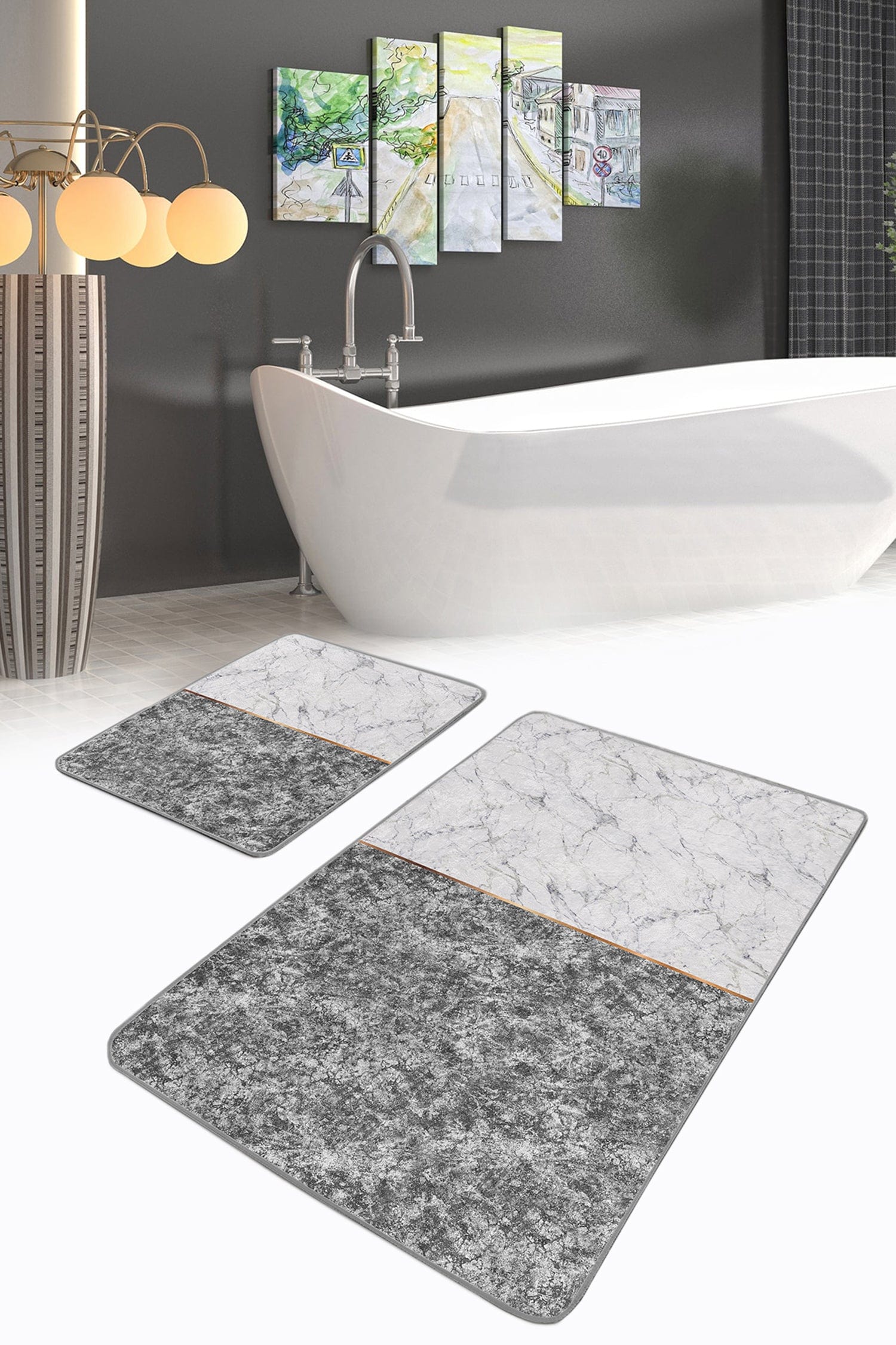 Set di 2 Tappetini da bagno antiscivolo Luna BPS77 Rectangle Multicolore, 100 x 60 cm / 60 x 50 cm (2)