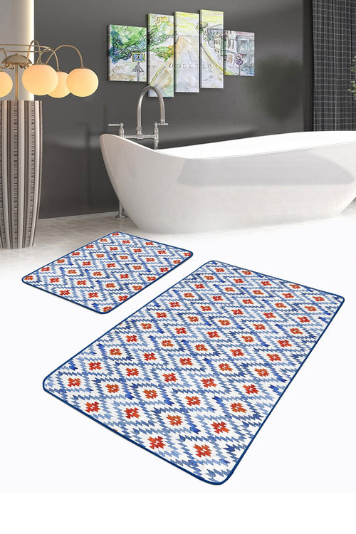 Set di 2 Tappetini da bagno antiscivolo Melike BPS444 Rectangle Multicolore, 100 x 60 cm / 60 x 50 cm