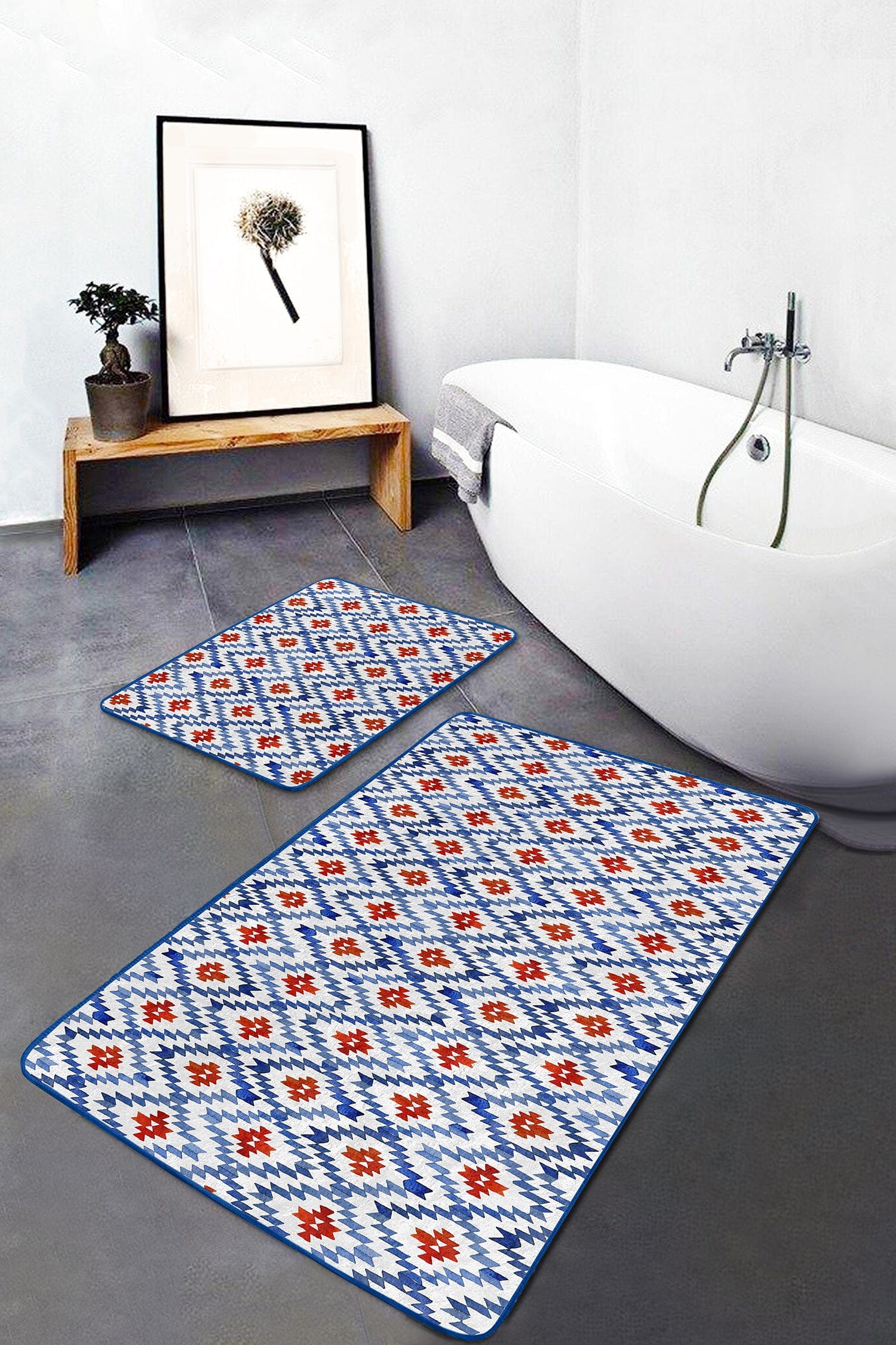 Set di 2 Tappetini da bagno antiscivolo Melike BPS444 Rectangle Multicolore, 100 x 60 cm / 60 x 50 cm (1)