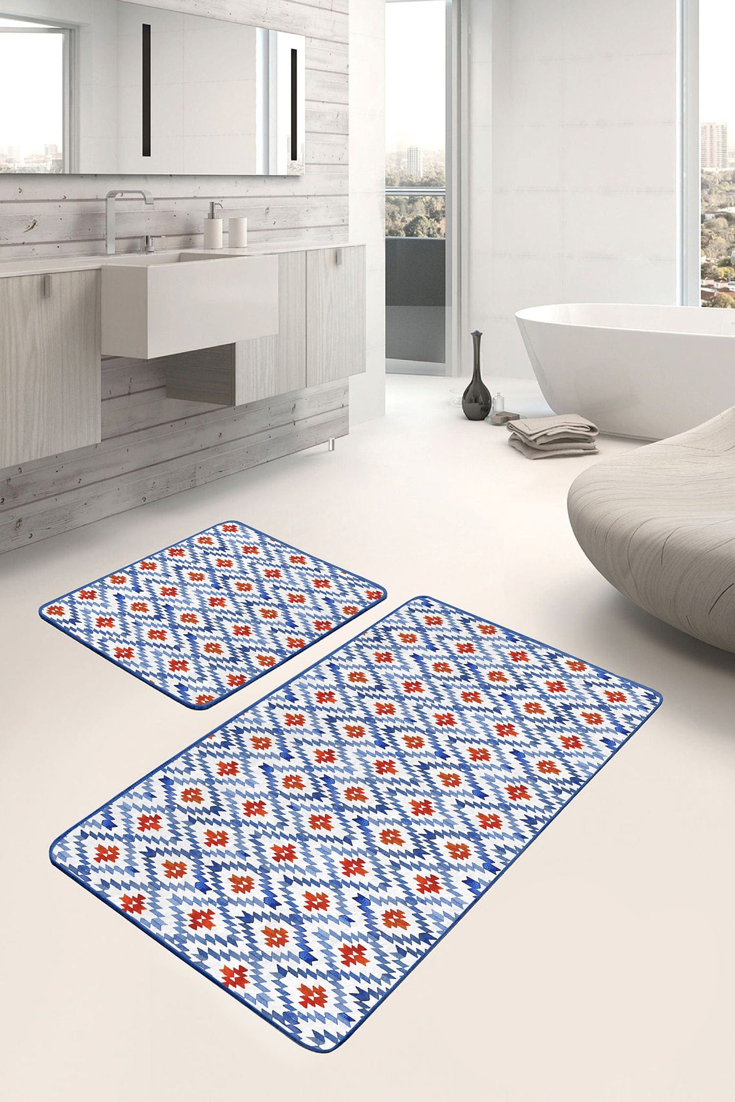 Set di 2 Tappetini da bagno antiscivolo Melike BPS444 Rectangle Multicolore, 100 x 60 cm / 60 x 50 cm (2)