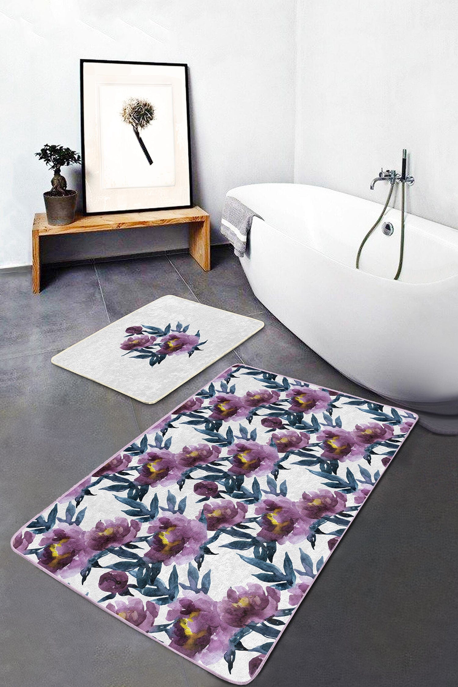 Set di 2 Tappetini da bagno antiscivolo Melike BPS445 Rectangle Multicolore, 100 x 60 cm / 60 x 50 cm (1)