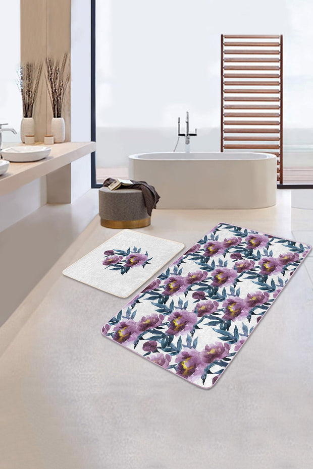 Set di 2 Tappetini da bagno antiscivolo Melike BPS445 Rectangle Multicolore, 100 x 60 cm / 60 x 50 cm (2)
