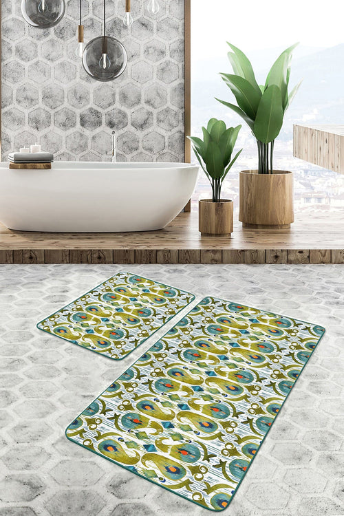 Set di 2 Tappetini da bagno antiscivolo Melike BPS447 Rectangle Multicolore, 100 x 60 cm / 60 x 50 cm