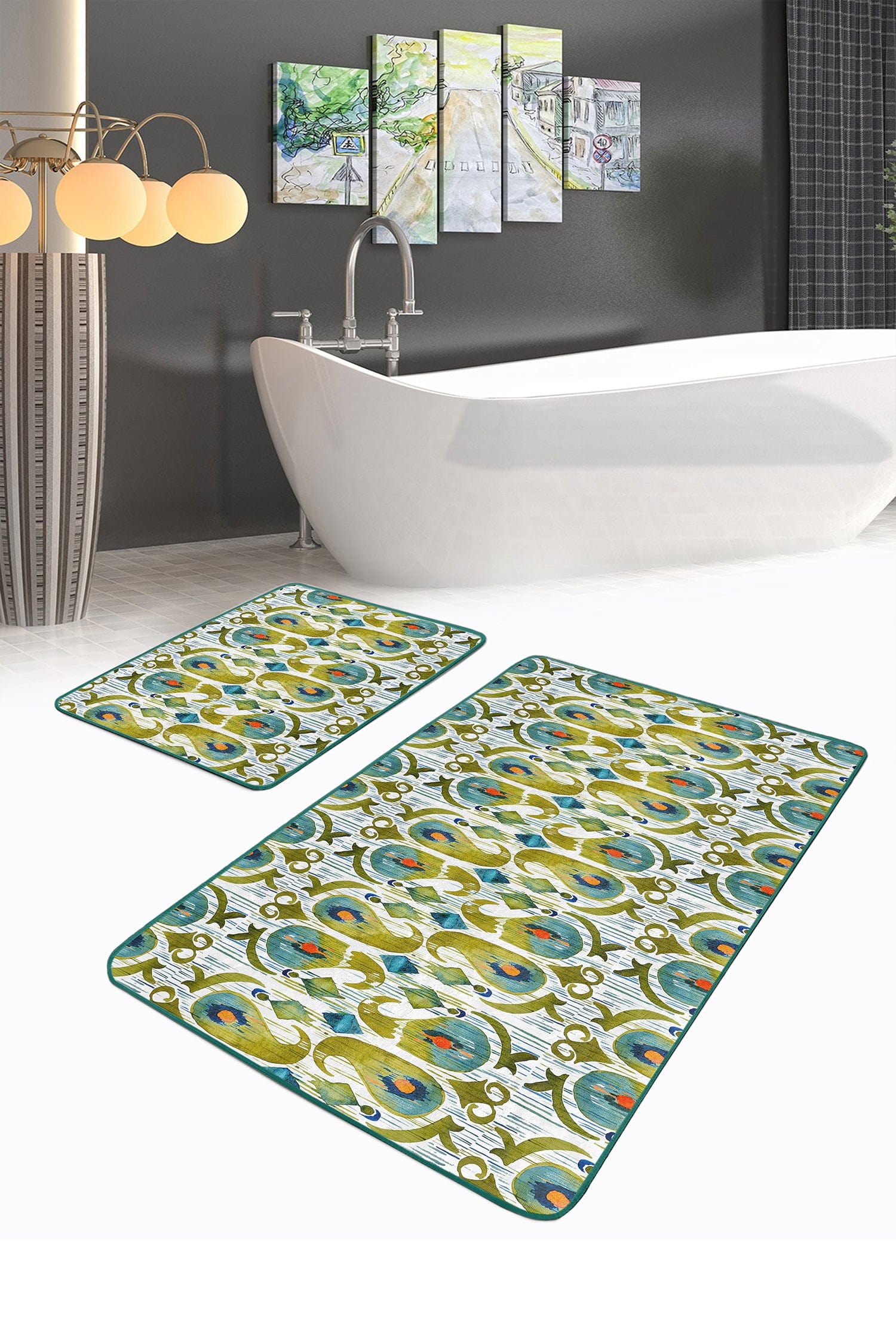 Set di 2 Tappetini da bagno antiscivolo Melike BPS447 Rectangle Multicolore, 100 x 60 cm / 60 x 50 cm (1)
