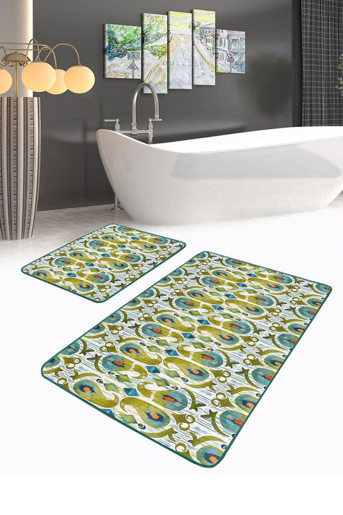 Set di 2 Tappetini da bagno antiscivolo Melike BPS447 Rectangle Multicolore, 100 x 60 cm / 60 x 50 cm (1)