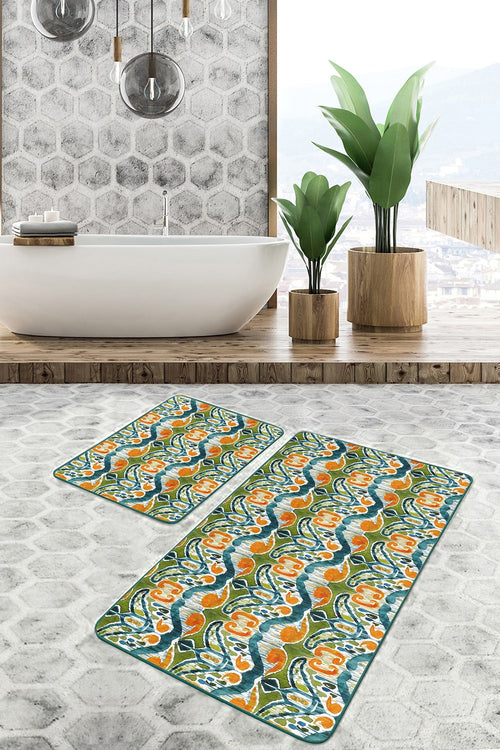 Set di 2 Tappetini da bagno antiscivolo Melike BPS448 Rectangle Multicolore, 100 x 60 cm / 60 x 50 cm