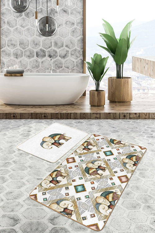Set di 2 Tappetini da bagno antiscivolo Melike BPS449 Rectangle Multicolore, 100 x 60 cm / 60 x 50 cm (1)