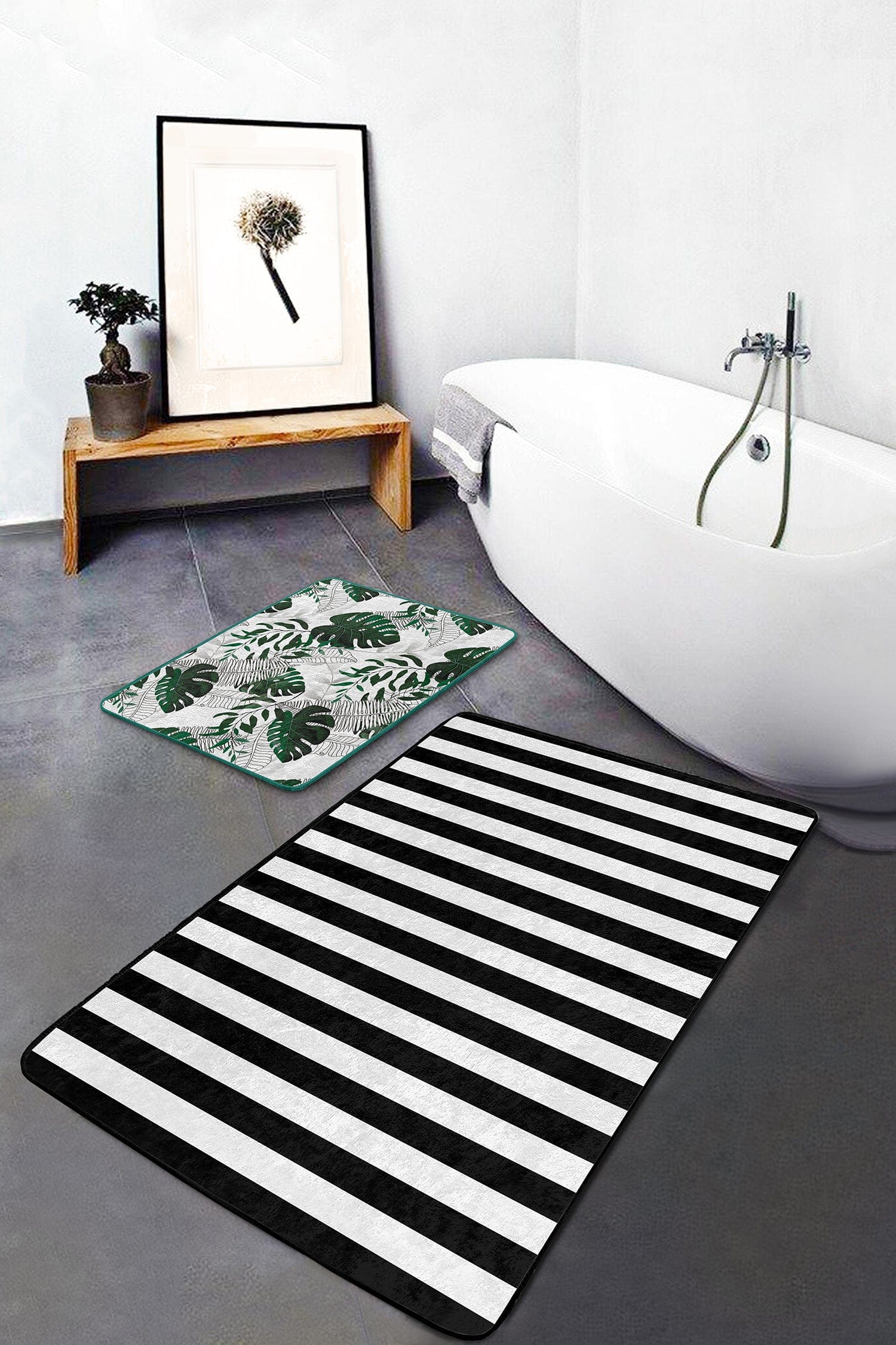 Set di 2 Tappetini da bagno antiscivolo Melike BPS450 Rectangle Multicolore, 100 x 60 cm / 60 x 50 cm