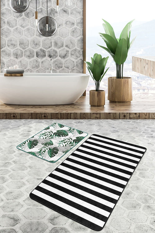 Set di 2 Tappetini da bagno antiscivolo Melike BPS450 Rectangle Multicolore, 100 x 60 cm / 60 x 50 cm (1)