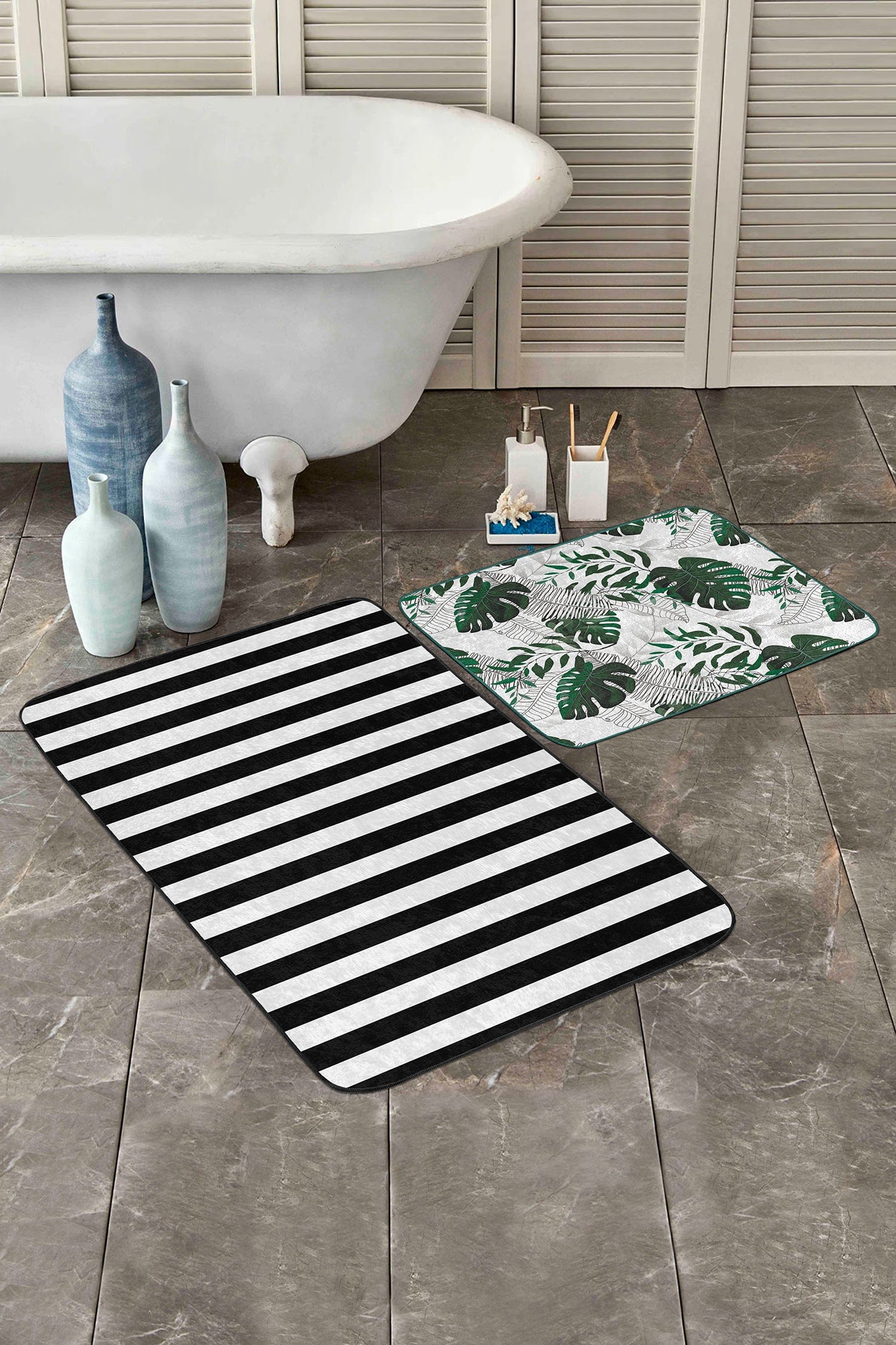 Set di 2 Tappetini da bagno antiscivolo Melike BPS450 Rectangle Multicolore, 100 x 60 cm / 60 x 50 cm (2)