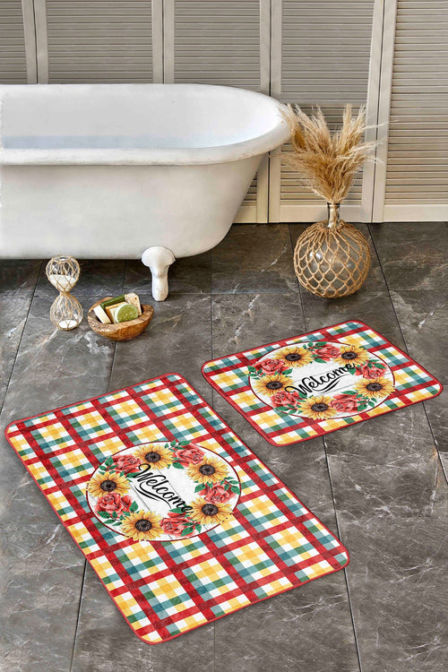 Set di 2 Tappetini da bagno antiscivolo Melisa BPS381 Rectangle Multicolore, 100 x 60 cm / 60 x 50 cm