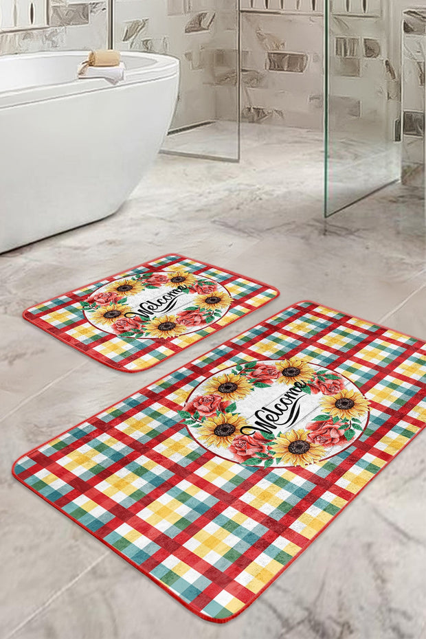Set di 2 Tappetini da bagno antiscivolo Melisa BPS381 Rectangle Multicolore, 100 x 60 cm / 60 x 50 cm (2)