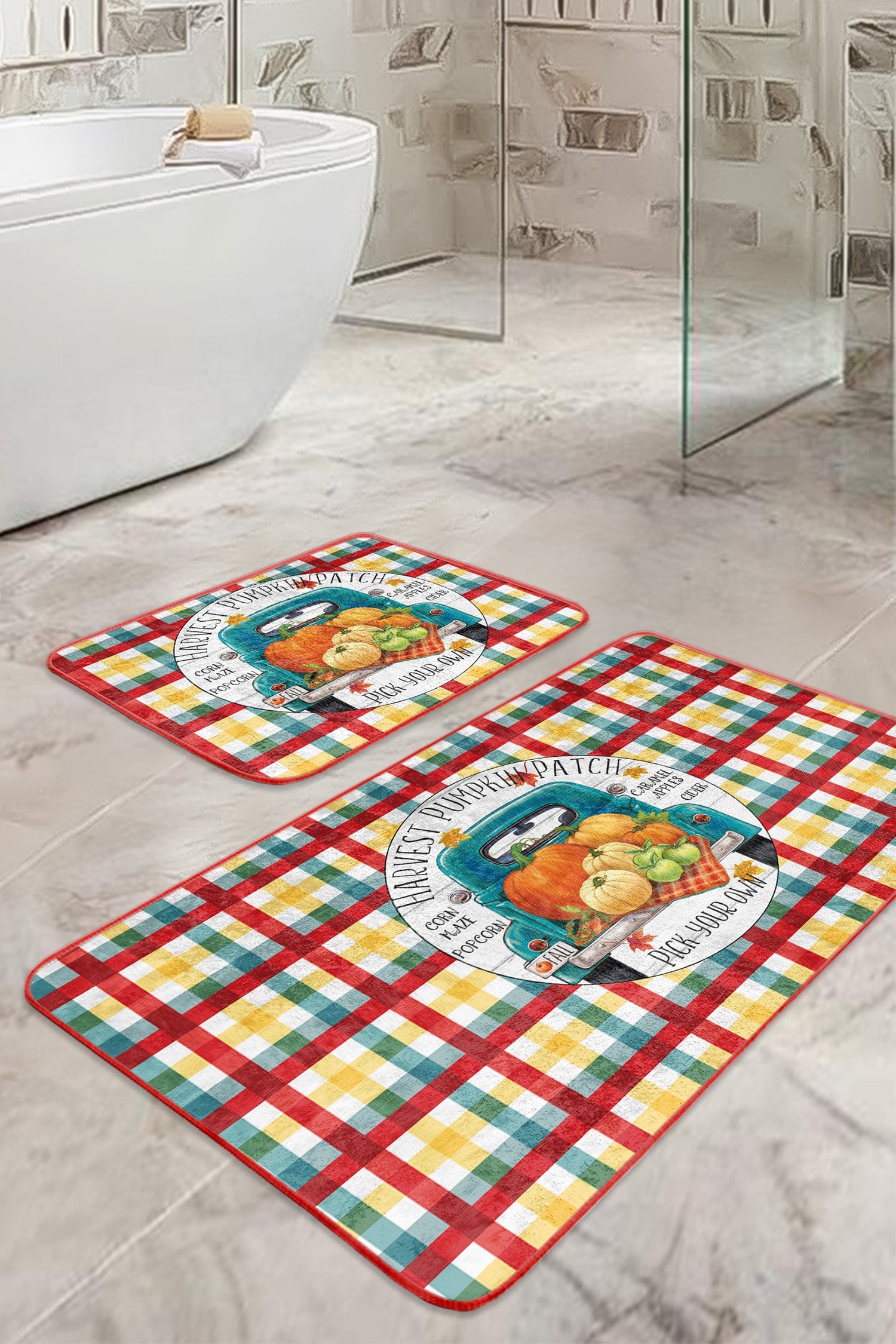 Set di 2 Tappetini da bagno antiscivolo Melisa BPS382 Rectangle Multicolore, 100 x 60 cm / 60 x 50 cm