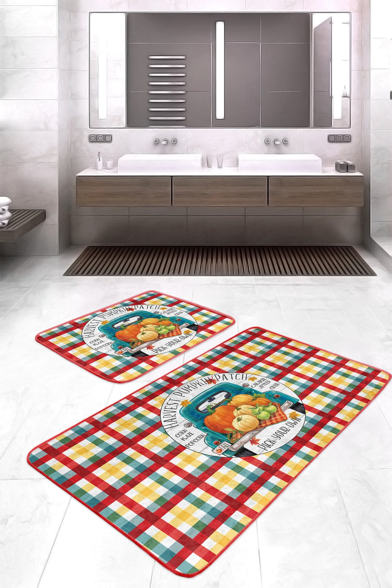 Set di 2 Tappetini da bagno antiscivolo Melisa BPS382 Rectangle Multicolore, 100 x 60 cm / 60 x 50 cm (2)