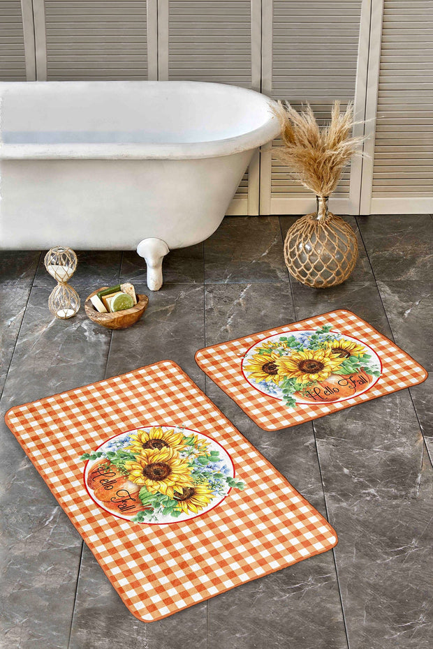 Set di 2 Tappetini da bagno antiscivolo Melisa BPS384 Rectangle Multicolore, 100 x 60 cm / 60 x 50 cm (2)