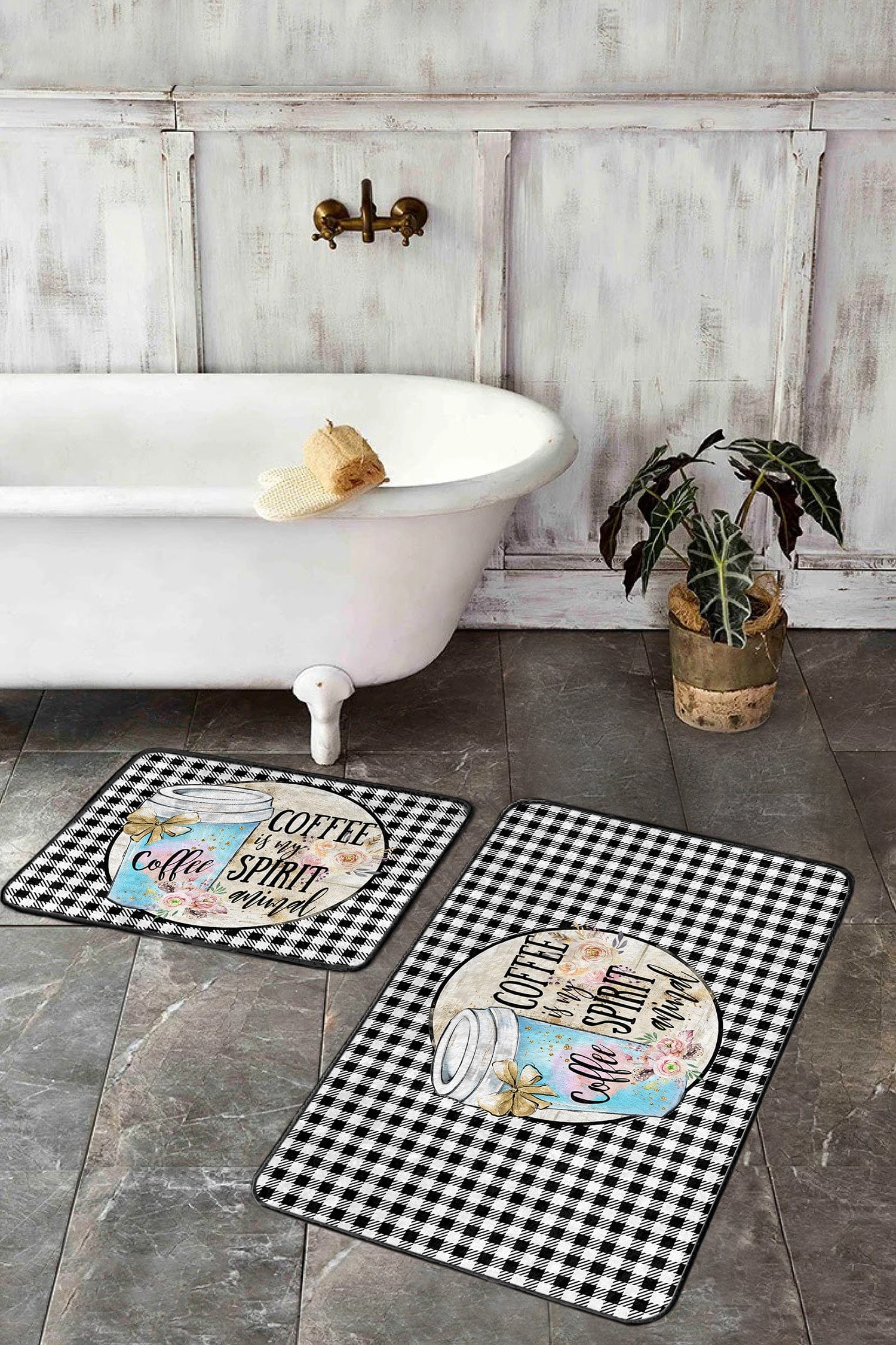 Set di 2 Tappetini da bagno antiscivolo Melisa BPS386 Rectangle Multicolore, 100 x 60 cm / 60 x 50 cm