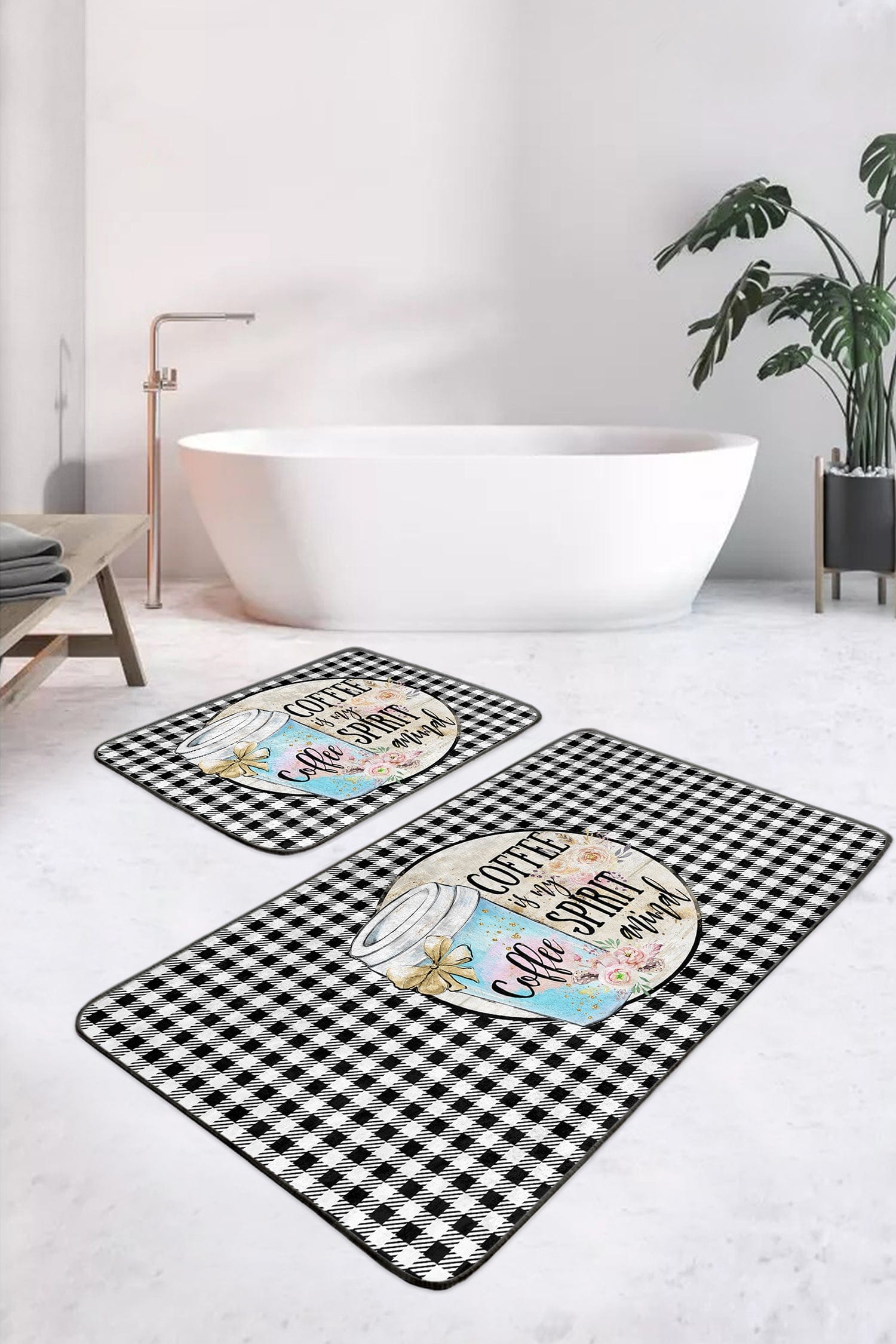 Set di 2 Tappetini da bagno antiscivolo Melisa BPS386 Rectangle Multicolore, 100 x 60 cm / 60 x 50 cm (1)