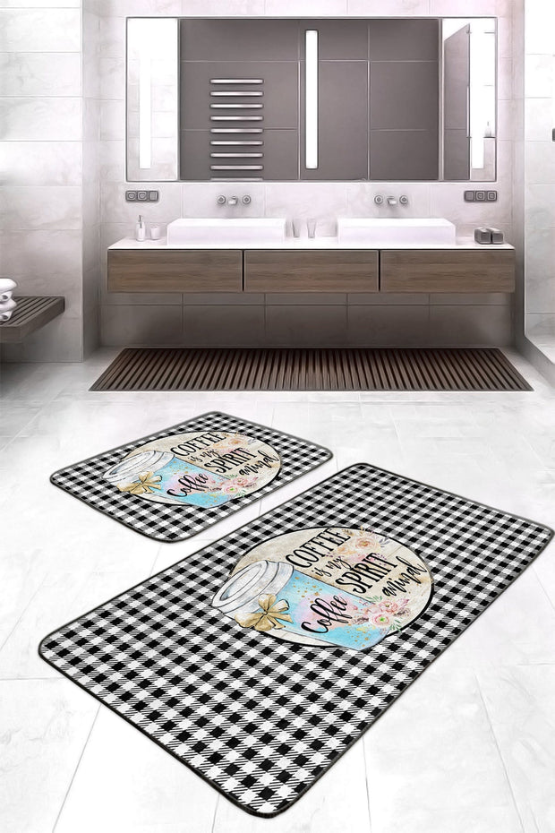 Set di 2 Tappetini da bagno antiscivolo Melisa BPS386 Rectangle Multicolore, 100 x 60 cm / 60 x 50 cm (2)