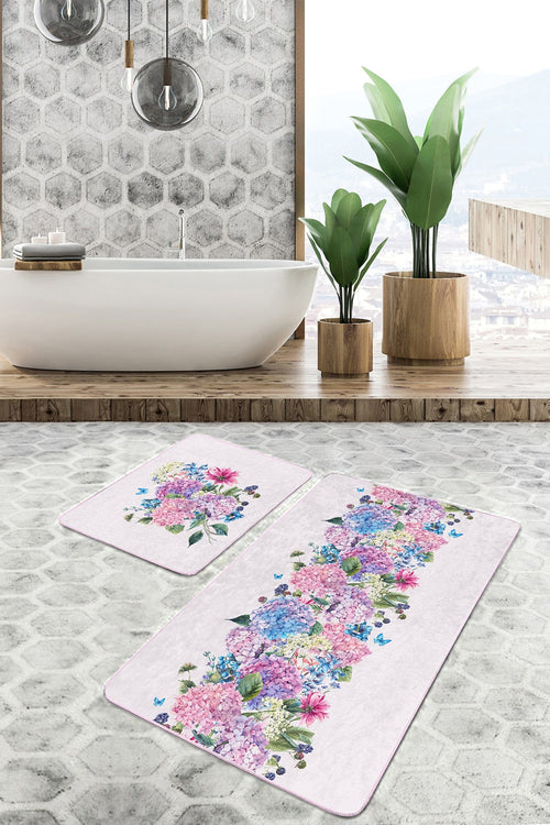 Set di 2 Tappetini da bagno antiscivolo Melo BPS101 Rectangle Multicolore, 100 x 60 cm / 60 x 50 cm (1)
