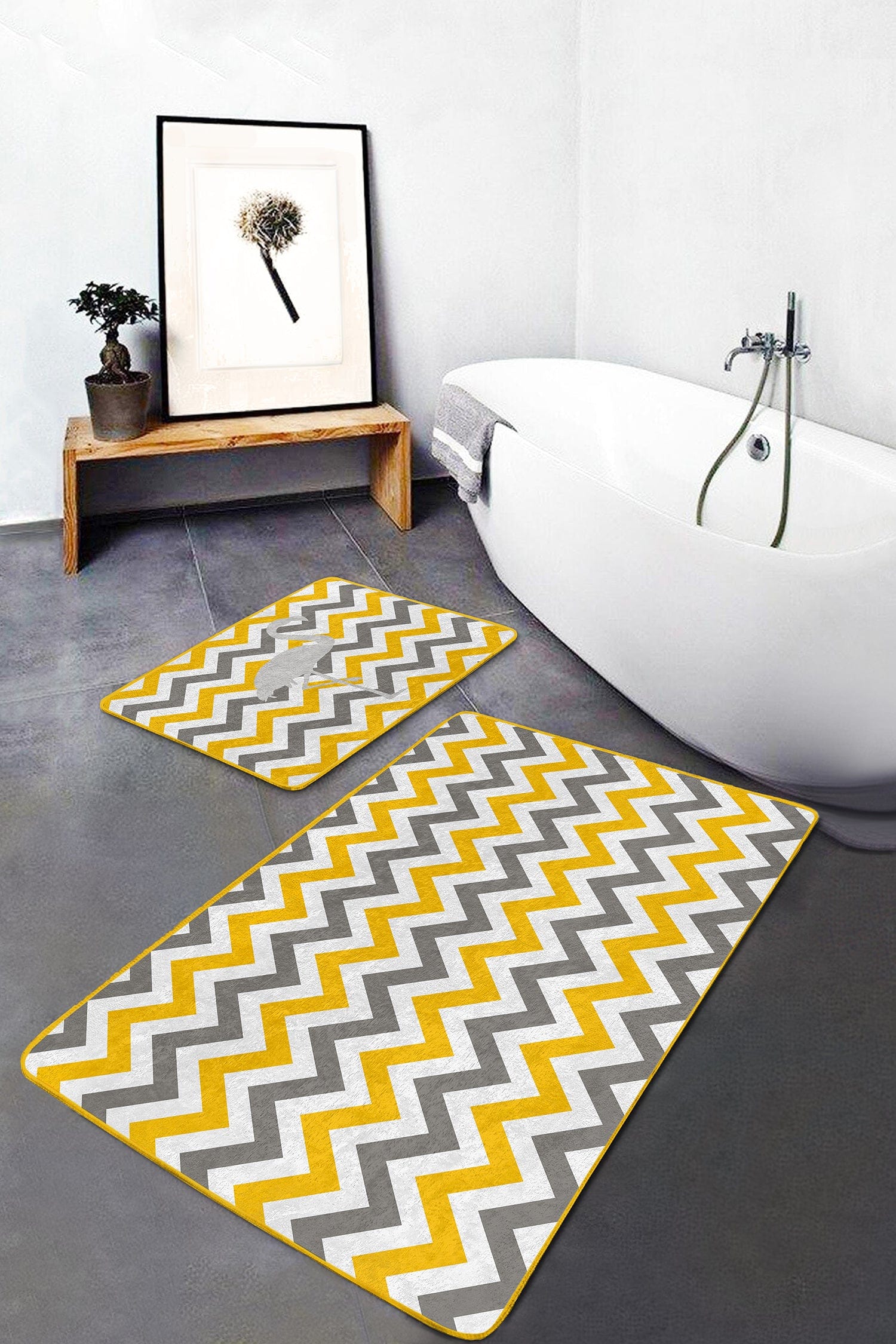 Set di 2 Tappetini da bagno antiscivolo Melo BPS127 Rectangle Multicolore, 100 x 60 cm / 60 x 50 cm (2)