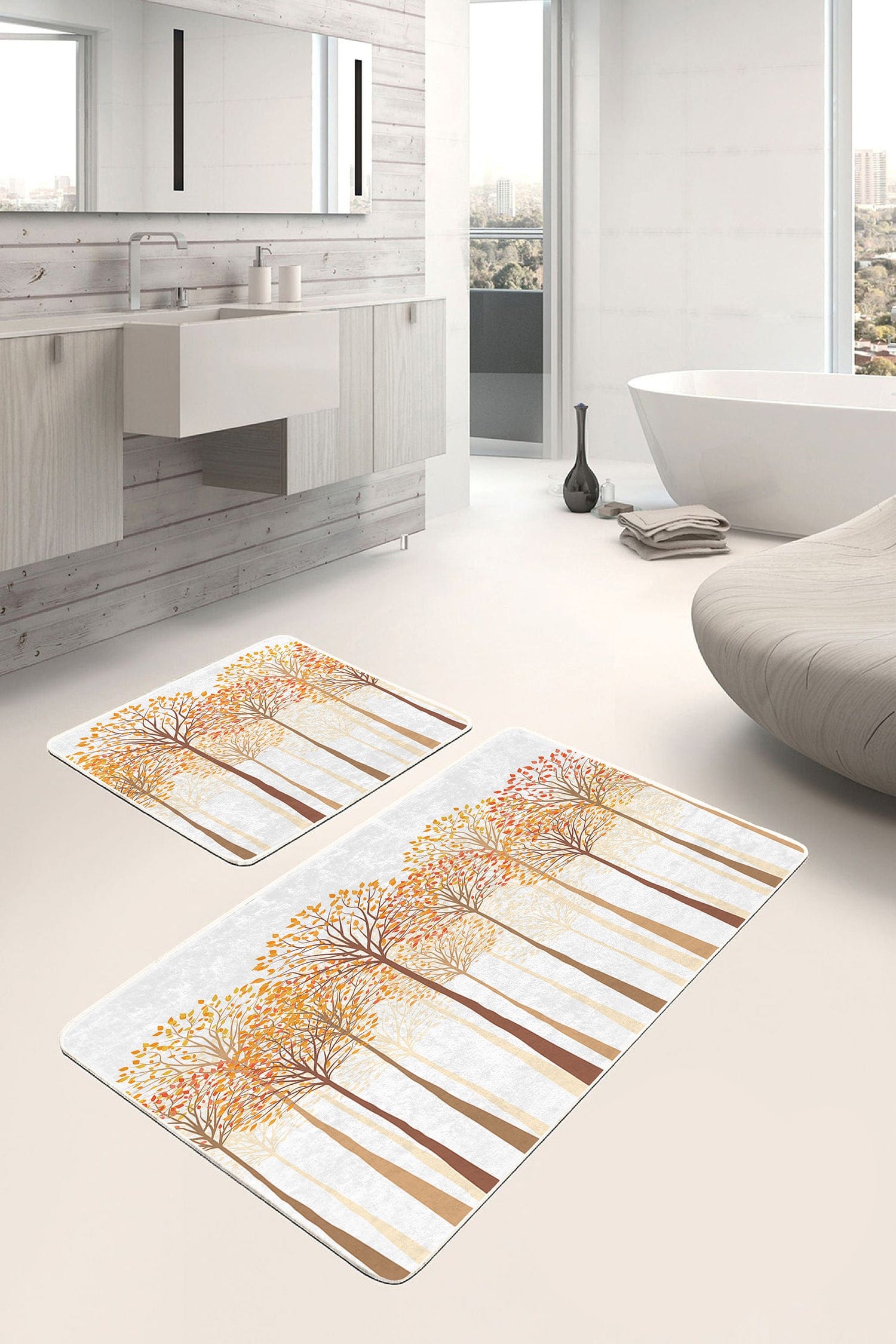 Set di 2 Tappetini da bagno antiscivolo Melo BPS155 Rectangle Multicolore, 100 x 60 cm / 60 x 50 cm (2)