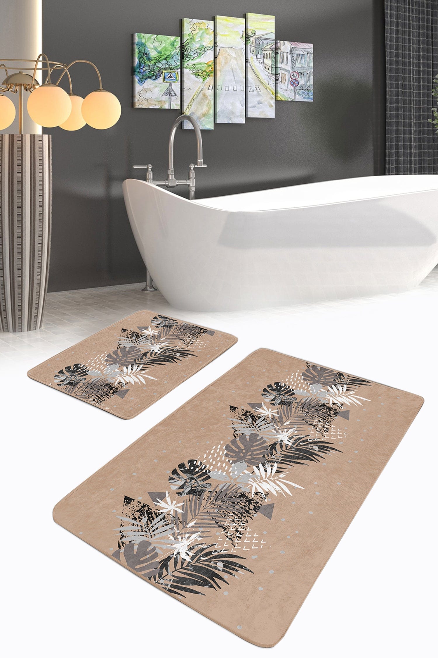 Set di 2 Tappetini da bagno antiscivolo Melo BPS156 Rectangle Multicolore, 100 x 60 cm / 60 x 50 cm (2)