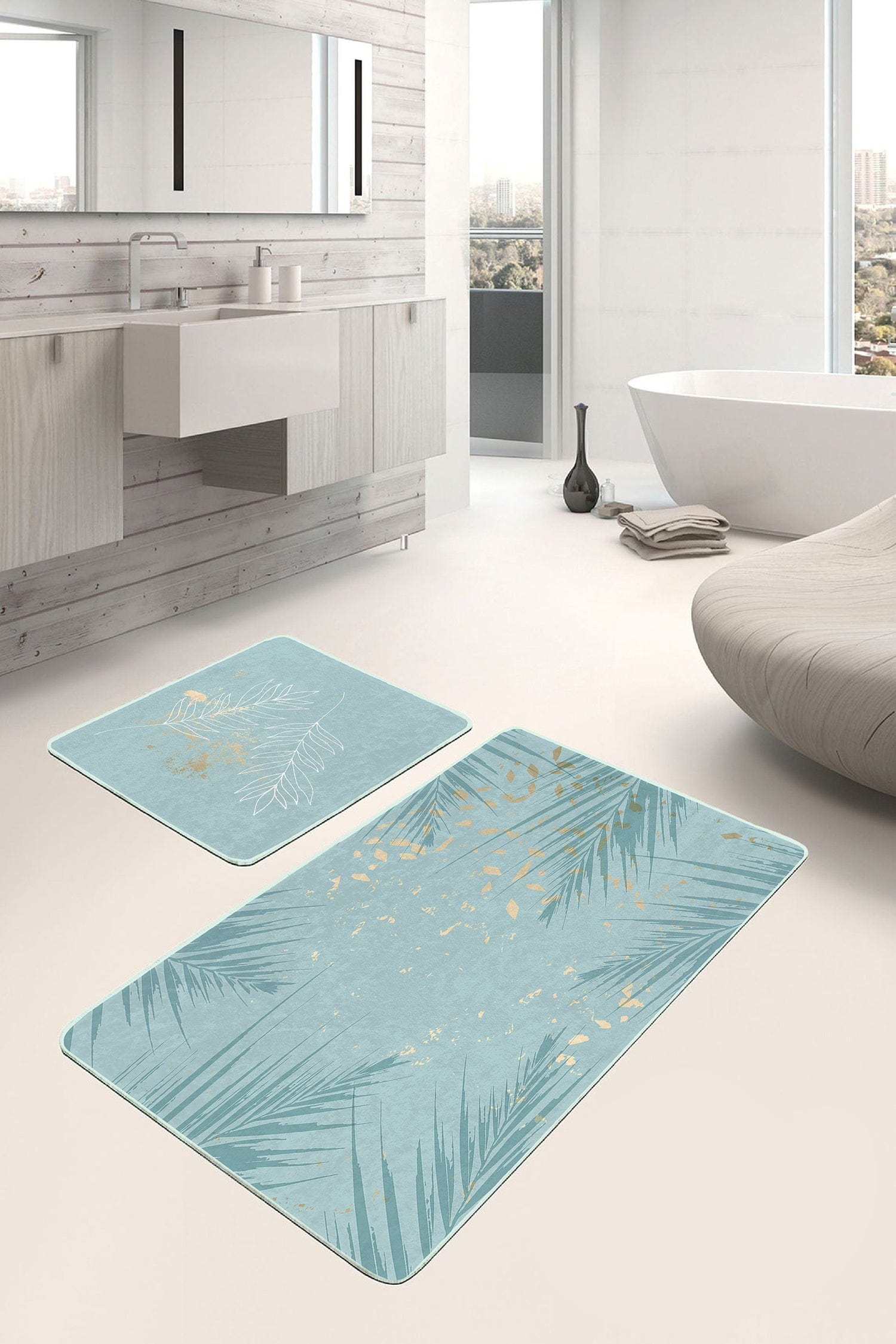Set di 2 Tappetini da bagno antiscivolo Melo BPS158 Rectangle Multicolore, 100 x 60 cm / 60 x 50 cm (1)