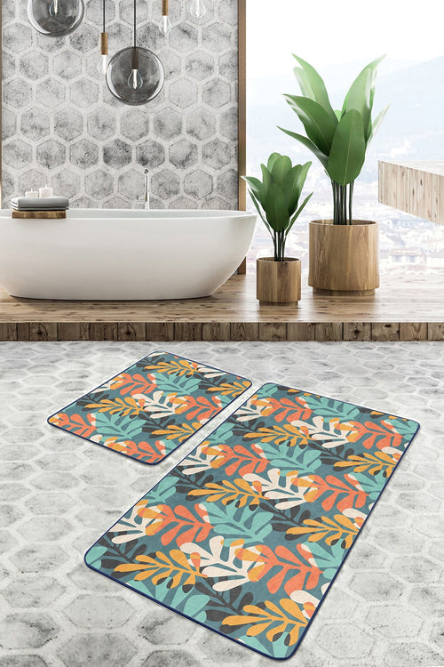 Set di 2 Tappetini da bagno antiscivolo Melo BPS159 Rectangle Multicolore, 100 x 60 cm / 60 x 50 cm