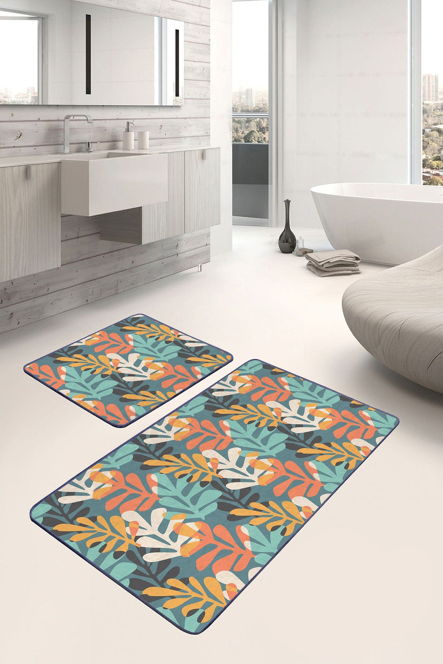 Set di 2 Tappetini da bagno antiscivolo Melo BPS159 Rectangle Multicolore, 100 x 60 cm / 60 x 50 cm (1)