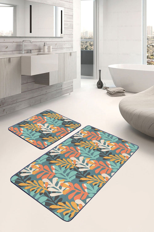 Set di 2 Tappetini da bagno antiscivolo Melo BPS159 Rectangle Multicolore, 100 x 60 cm / 60 x 50 cm (1)