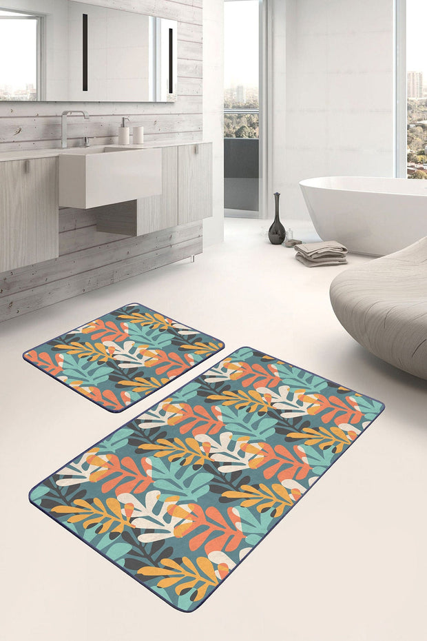 Set di 2 Tappetini da bagno antiscivolo Melo BPS159 Rectangle Multicolore, 100 x 60 cm / 60 x 50 cm (1)